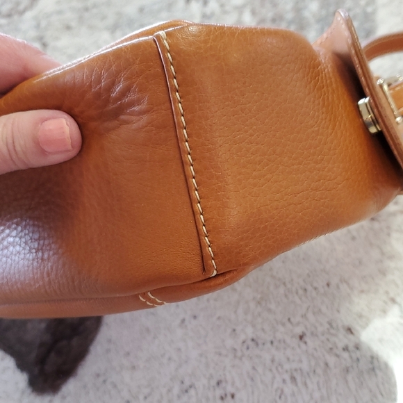 Dooney & Bourke Cognac Brown Pebbled Leather Crossbody Satchel Bag - Picture 16 of 17